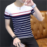 Striped O-Neck Cotton Men's T-Shirt with Short Sleeve
