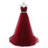 2018 Real Photo Sweetheart Wine Red Long Tulle Evening Dresses