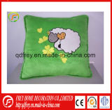 Green Plush Square Soft Cushion with Mushroom Embroidered