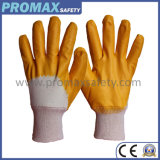 Knit Wrist Open Back Cotton Liner Yellow Nitrile Coated Gloves