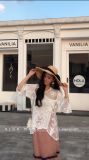 Womens Beach Wear Cover up Lace Top Batwing off Shoulder Dress