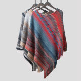 Womens Soft Knit Cashmere Like Wrap Rainbow Tassel Edge Sweater Poncho Shawl (SP604)