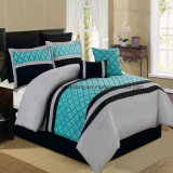 Embroidery Pattern Patchwork Blue/Green/Grey Queen Bedding Set