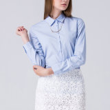 Customized Western Women Light Blue Classic Collar Cotton Business Shirt
