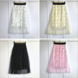 Plaid Floral Front Button Solid Color Elastic Waist Pleated Skirt