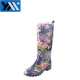 Cheap Ladies Flower Printed PVC Transparent Wellington Rain Boots