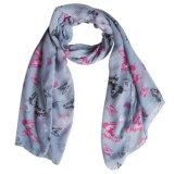 Lady Fashion Polyester Voile Scarf with Butterfly Print (YKY4204)