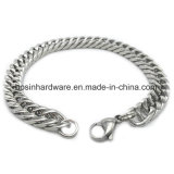 22cm Silver Four Cut Beveled Stainless Steel Curb Chain Bracelet