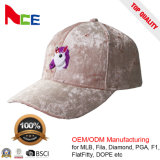 New Pink Color 6 Panel Velvet Fabric Flat Embroidery Baseball Cap