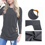 Womens Casual Long Sleeve Side Button Blouse T-Shirt Esg10442