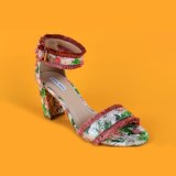 Women Green and Pink Spaying Big Heel Sandals for Lady