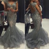 2017 Mermaid Evening Dress Silver Beaded Formal Gown E139121