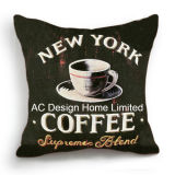 Square New York Coffee Design Decor Fabric Cushion W/Filling