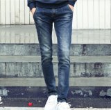 Male Straight Ripped Denim Pants Washed Jeans Trouser 12oz 78%Cotton