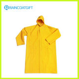 Waterproof Yellow PVC Polyester Safety Long Raincoat Rpp-017