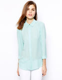 High Quality Women Stand Collar Long Sleeve Chiffon Blouse with Good Price
