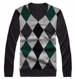 Men's Cotton V Neck Sweater with Lattice Pattern (711)