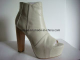 Lady Leather Thick Wooden Heel with Thick Platform High Shoes