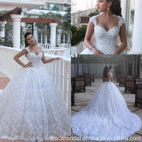 Arabic Bridal Ball Gown Lace Flowers Luxury Crystal Wedding Dress G1782