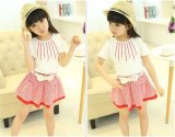 Girl's Summer Cotton Korean Fashion Strapless Short-Sleeved Striped Dress
