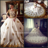 Gold Lace Bridal Ball Gown Arabic Luxury Real Wedding Dress G1712