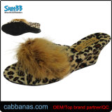 Leopard Print Cheap Wedge Sandals with Fur for Womens