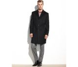Wool-Blended Slim Fit Men's Black Overcoat