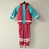 Red and Sky Blue Solid PU Reflective Rain Jacket for Children/Baby Set