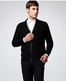 ODM Pure Colour Leather Neck Man Cardigan with Zip