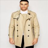 2016 Men's Shower Resistant Double Breasted Trench Coat in Stone