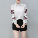 Women's Summer Spring Long Sleeve Blouse Floral Embroidered Shirt Striped Casual Shirt Tops