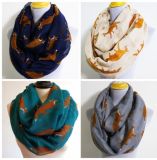 Gray Fox Infinity Scarf, Little Fox Scarf, Fall Scarf, Loop Scarf, Winter Scarf, Christmas Gift, for Her, Winter Shawl, Autumn Scarf