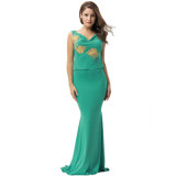 Green Elegant Embroidery Backless Sleeveless Party Evening Gown
