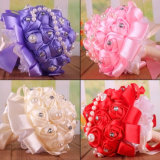 Colorful 28 Silk Roses Pearl and Rhinestone 15 Cm Holder Bridal Bouquet