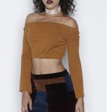 Fashion Women Sexy Slim Stripe off Shoulder Crop Top Blouse