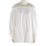 2017 Latest Ladies Clothes Loose White Black Linen Long Sleeves Blouse Custom Manufacture