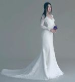 Mermaid Trumpet Hollow Lace V Neck Long Sleeves Wedding Dress (W726)