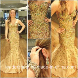 Crystal Prom Party Gowns Gold Beads Celebrity Evening Dresses L1030