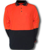 Unisex Long Sleeve Contrast Collar Reflective Polo Shirt
