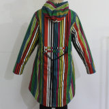Colourful Stripe Hooded PVC Raincoat for Woman