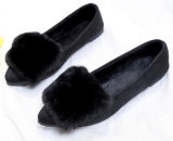 Womens POM POM Fluffy Slip on Ballet Flats Dolly Shoes