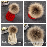 Real Raccoon Fur Bobble Ball Hat Fluffy Poms Knit Hat