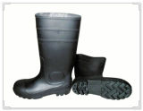 Black Working PVC Safety Rain Shoes with Steel Toe and Steel Plate with High Upper Slip-Resistant