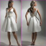 A-Line Bridal Dress Little White V-Neck Short Satin Wedding Dress Tl15
