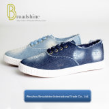 Washed Jean Canvas Shoes for Girls with Embossed Foxing