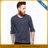 Custom 95% Cotton 5% Spandex Men's Long Sleeve Henley T Shirt