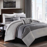 Queen/King Size Grey Striped Patchwork Bedding Set