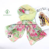 New Design Lady Fashion Silk Scarf with Sakura Printed Shawl