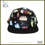 Custom Floral Leather 5 Panel Hat with Woven Label Patch