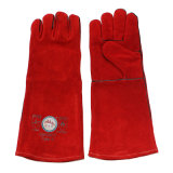 Red Long Cowhide Protective Hand Welding Gloves with Kevlar Sewn